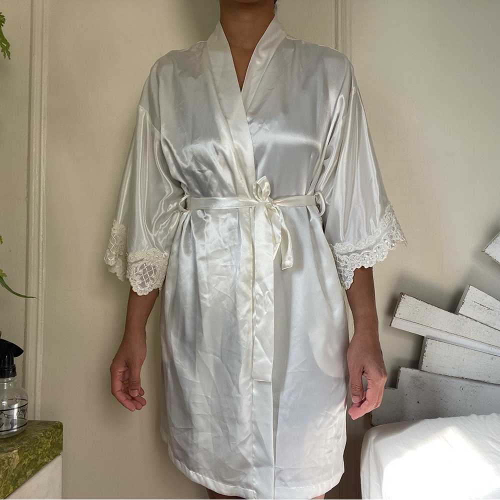 Y2K Lace Trim Kimono Robe Dressing Gown